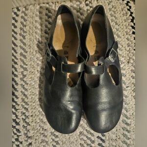 BIRKENSTOCK TICKEL Flat Strap Leather Shoes Black Mary Jane Clogs Slip On